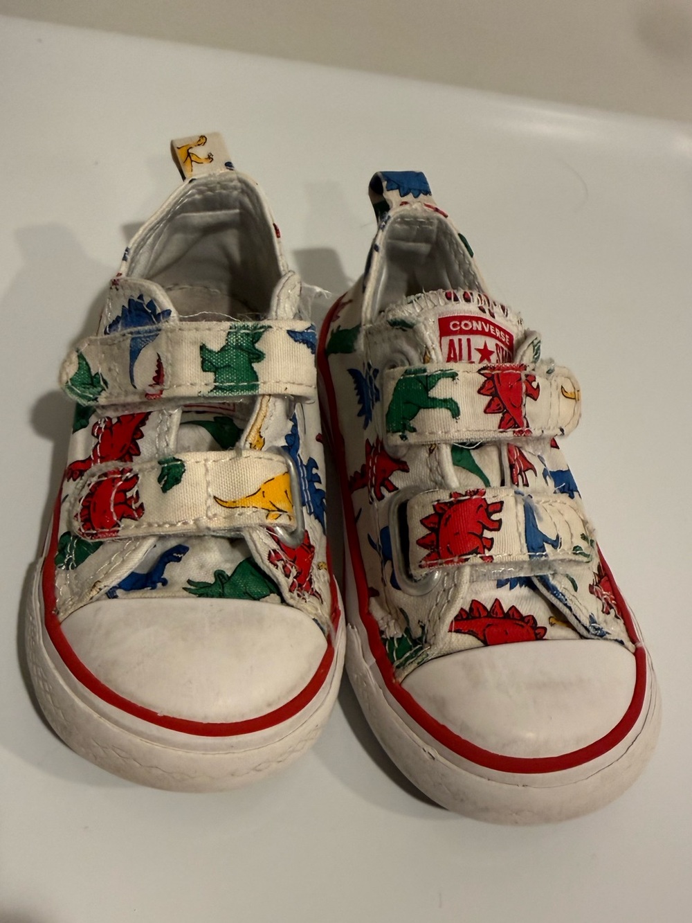 Converse Kids White Sneakers with Colorful Dinosaur Print